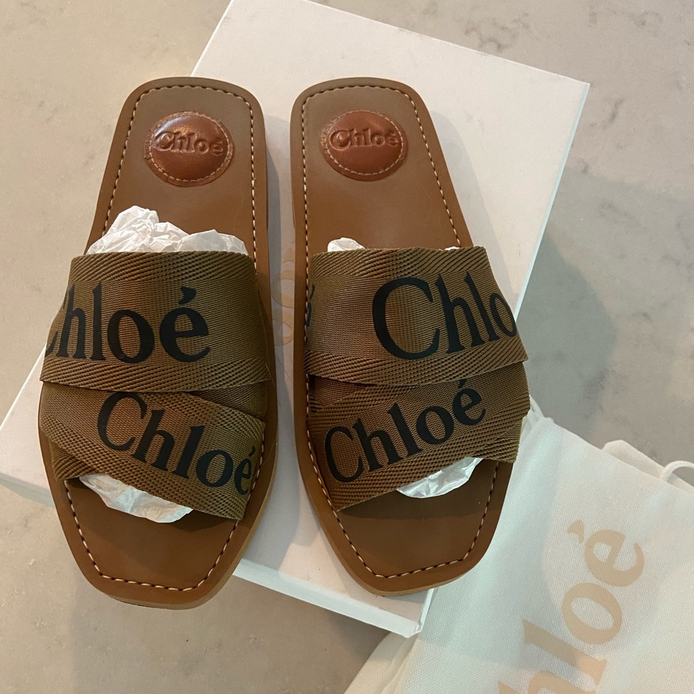 Chloe Woody Flat Sandals - Size 37